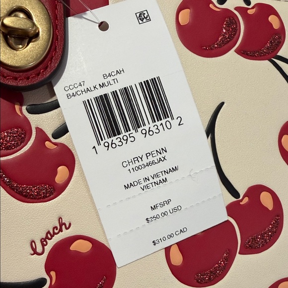 Coach Penn Small Cherry Print Leather Shoulder Bag NWT - Picture 2 of 8